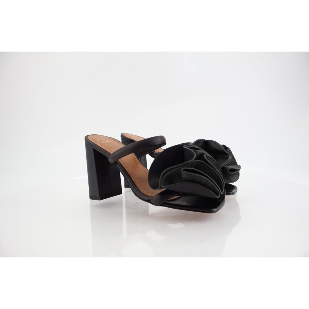 ATP Atelier Fossalto Sandals Black Leather Block Heel Oversized Flower 36 EU / 6